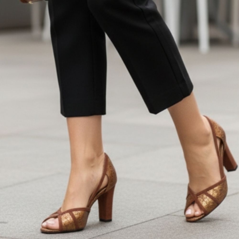 Taryn Rose italian Brown leather heels 40.5 Peep Toe Spring Chic
